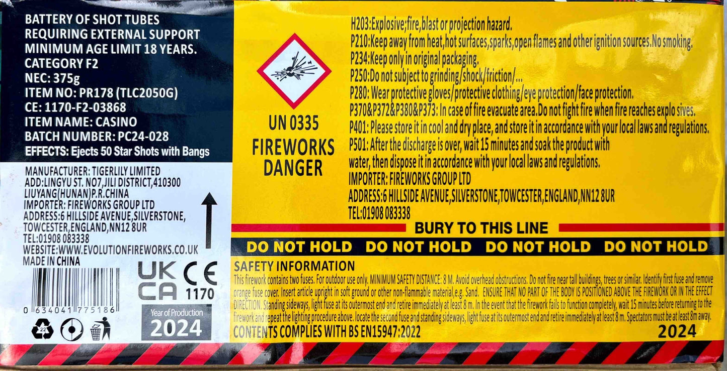 Casino by Primed Pyrotechnics Instructions at HEX Fireworks