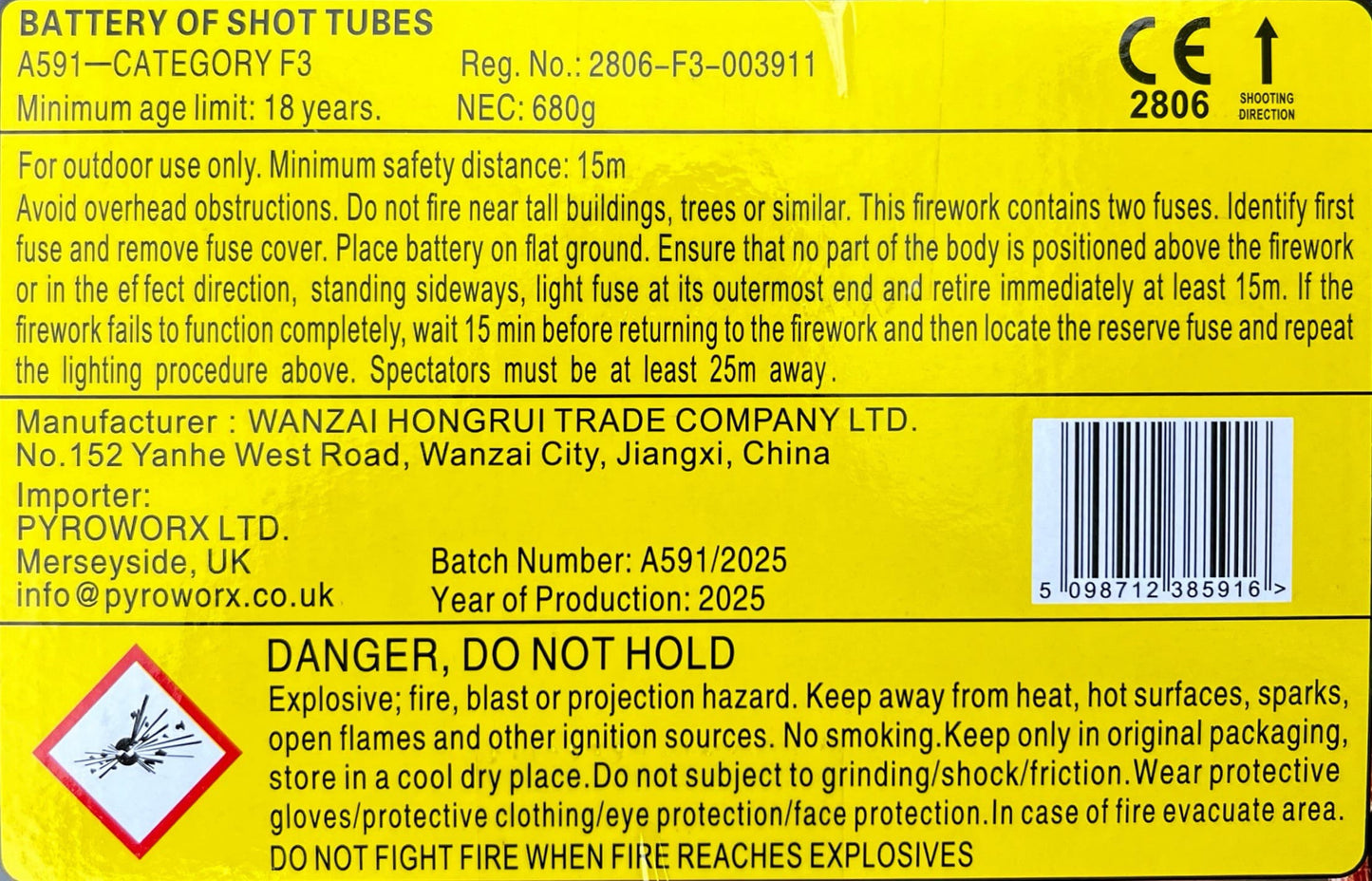 Crusade by Pyroworx Instructions Label at HEX Fireworks