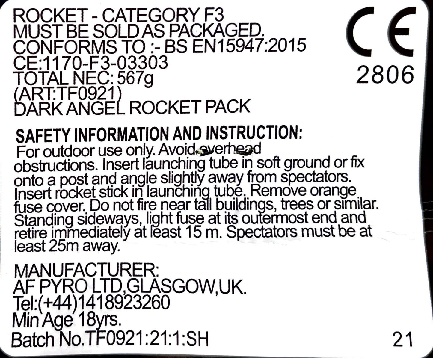 Dark Angel by Absolute Fireworks Instructions