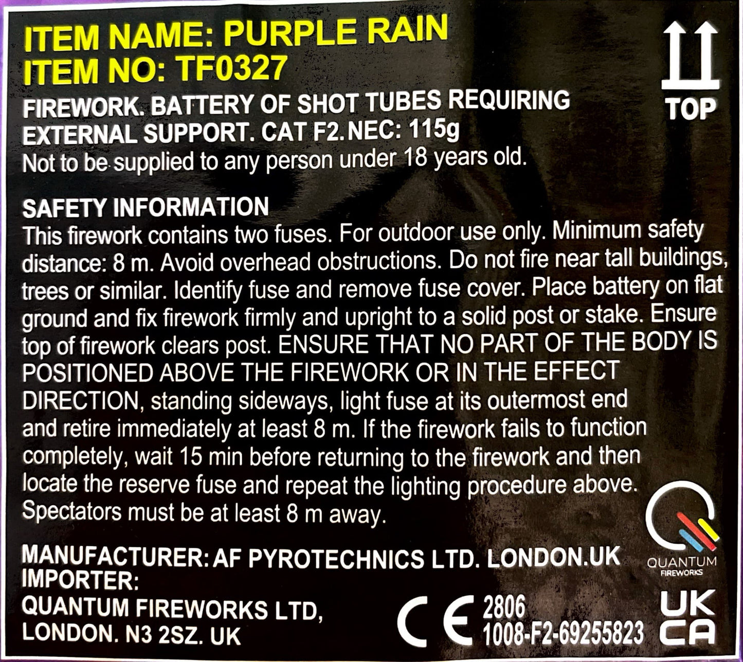 Purple Rain by Tai Pan Fireworks Instructions- HEX Fireworks