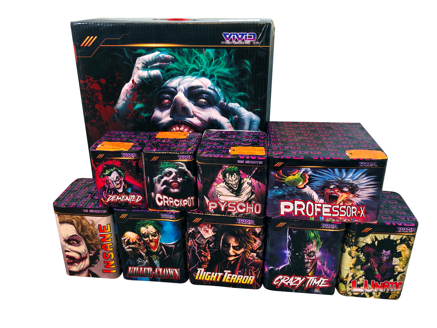 Asylum Barrage Pack by Vivid Pyrotechnics main case and content - HEX Fireworks