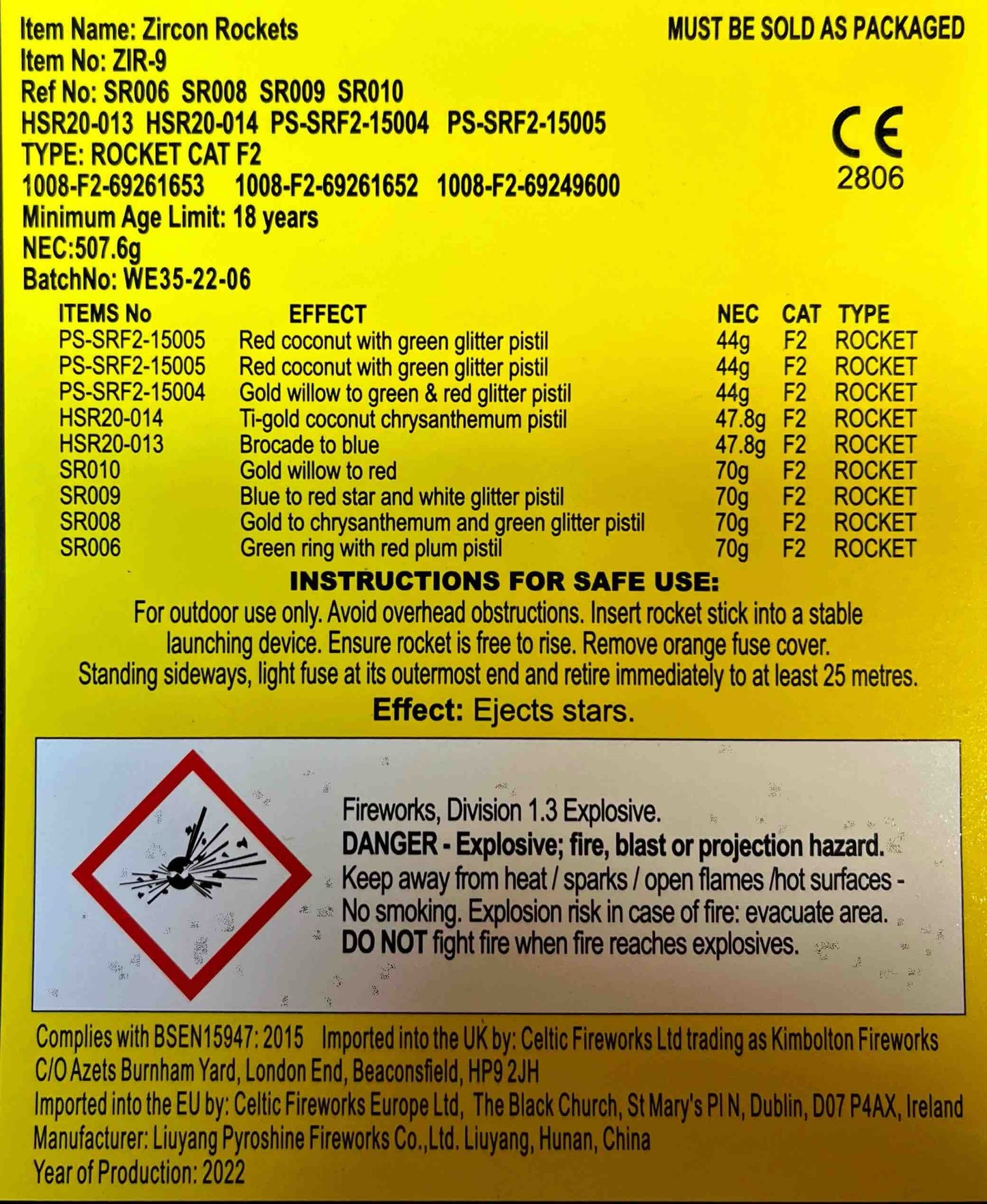 Zircon Rocket Pack from Kimbolton Fireworks Instructions at HEX Fireworks