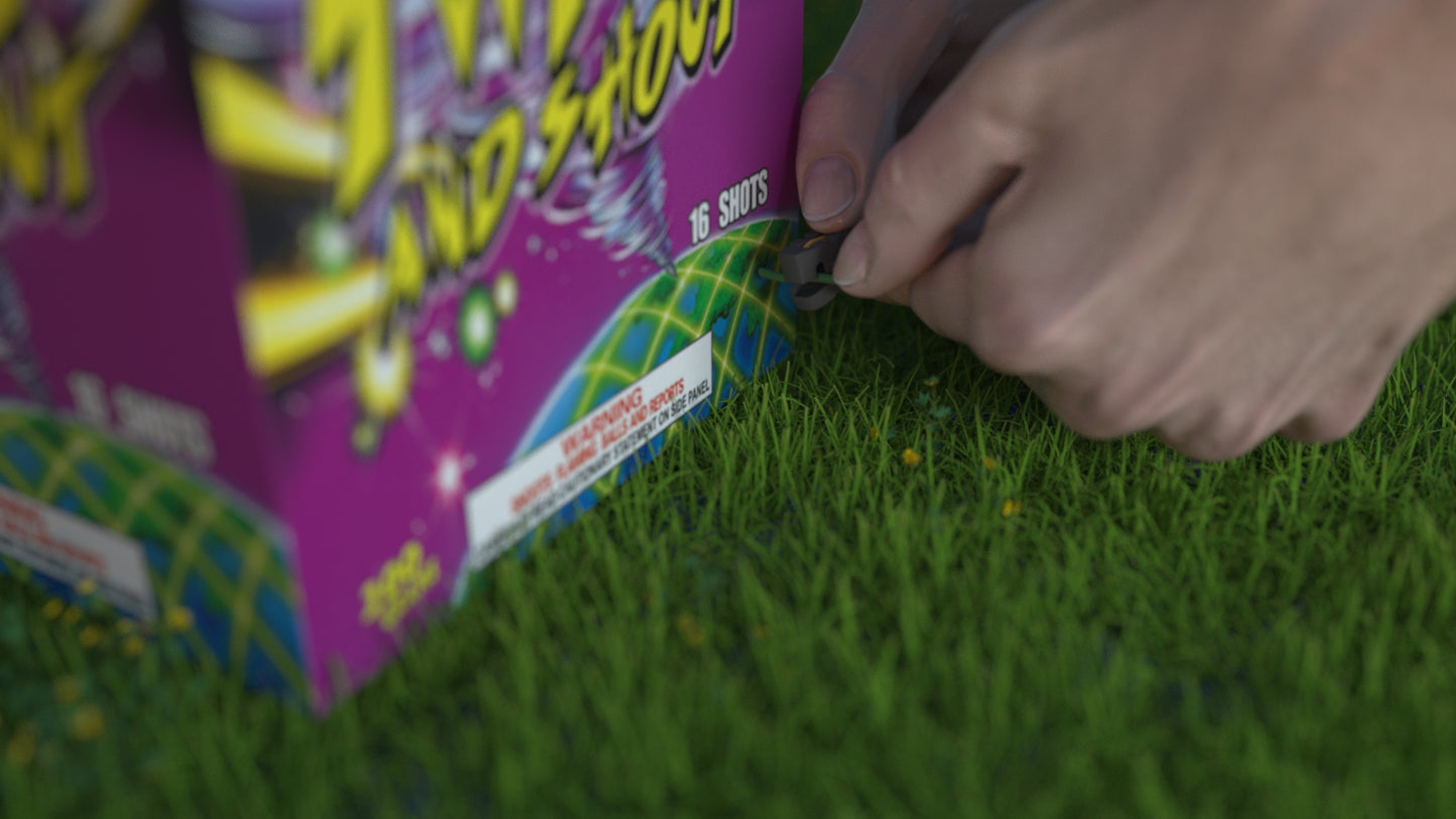 IGNITE Clip-on igniter being attached to a firework