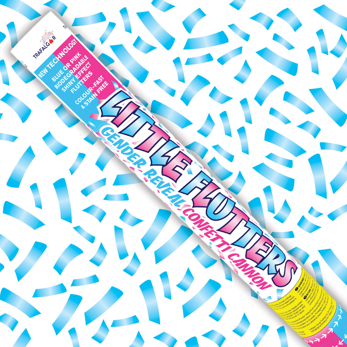 Blue Confetti Little Flutters 50cm Gender Reveal Confetti Cannon by Trafalgar Group