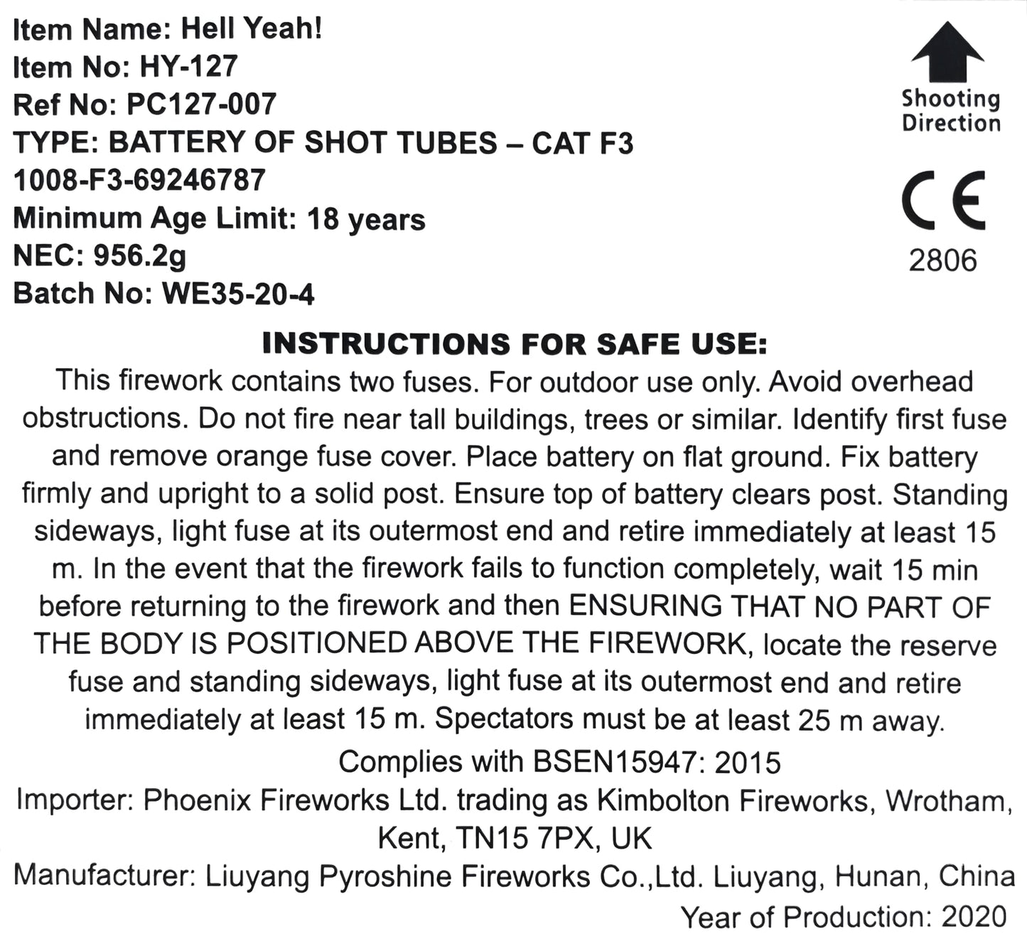 Hell Yeah! by Kimbolton Fireworks Instructions