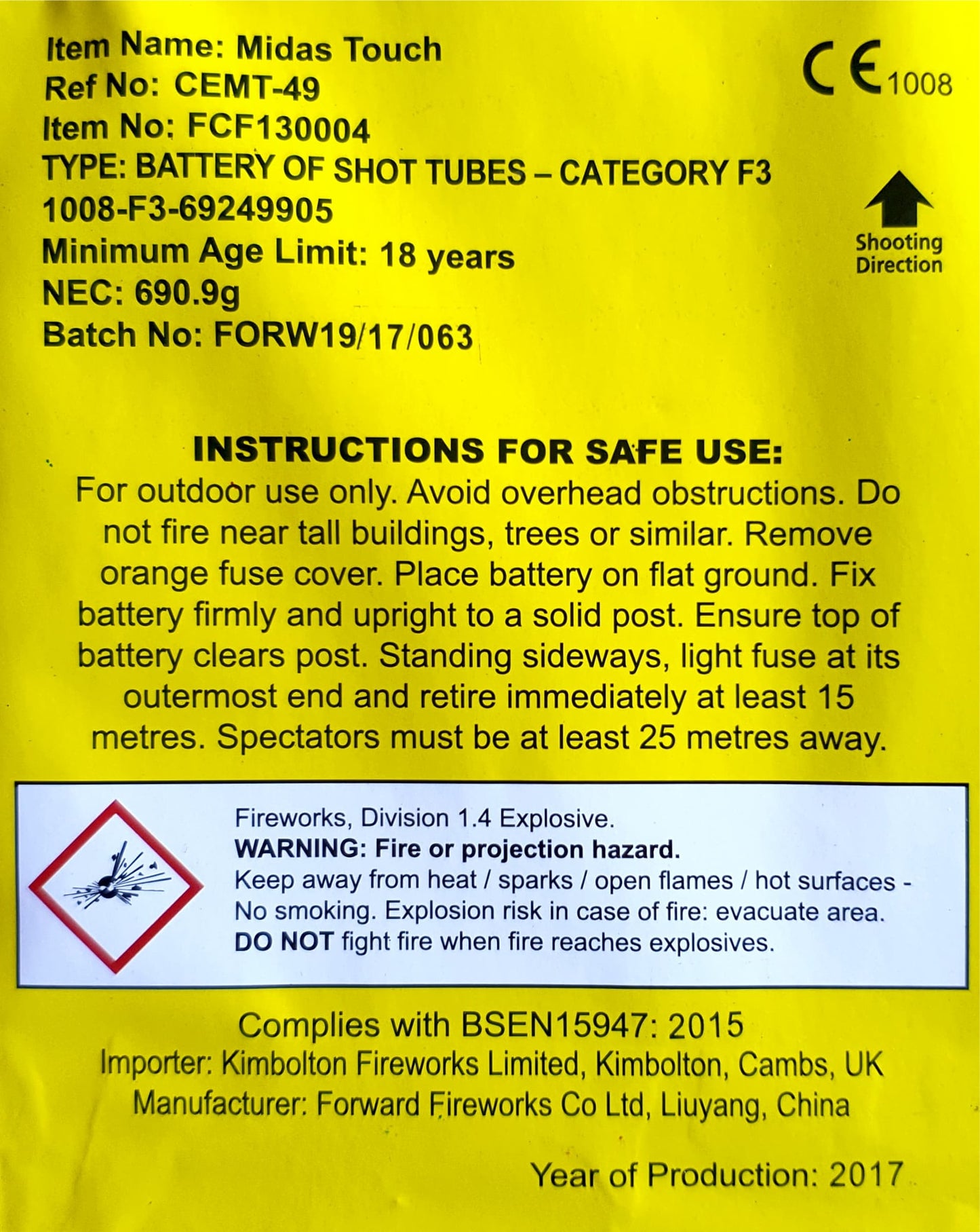 Midas Touch by Kimbolton Fireworks Instructions