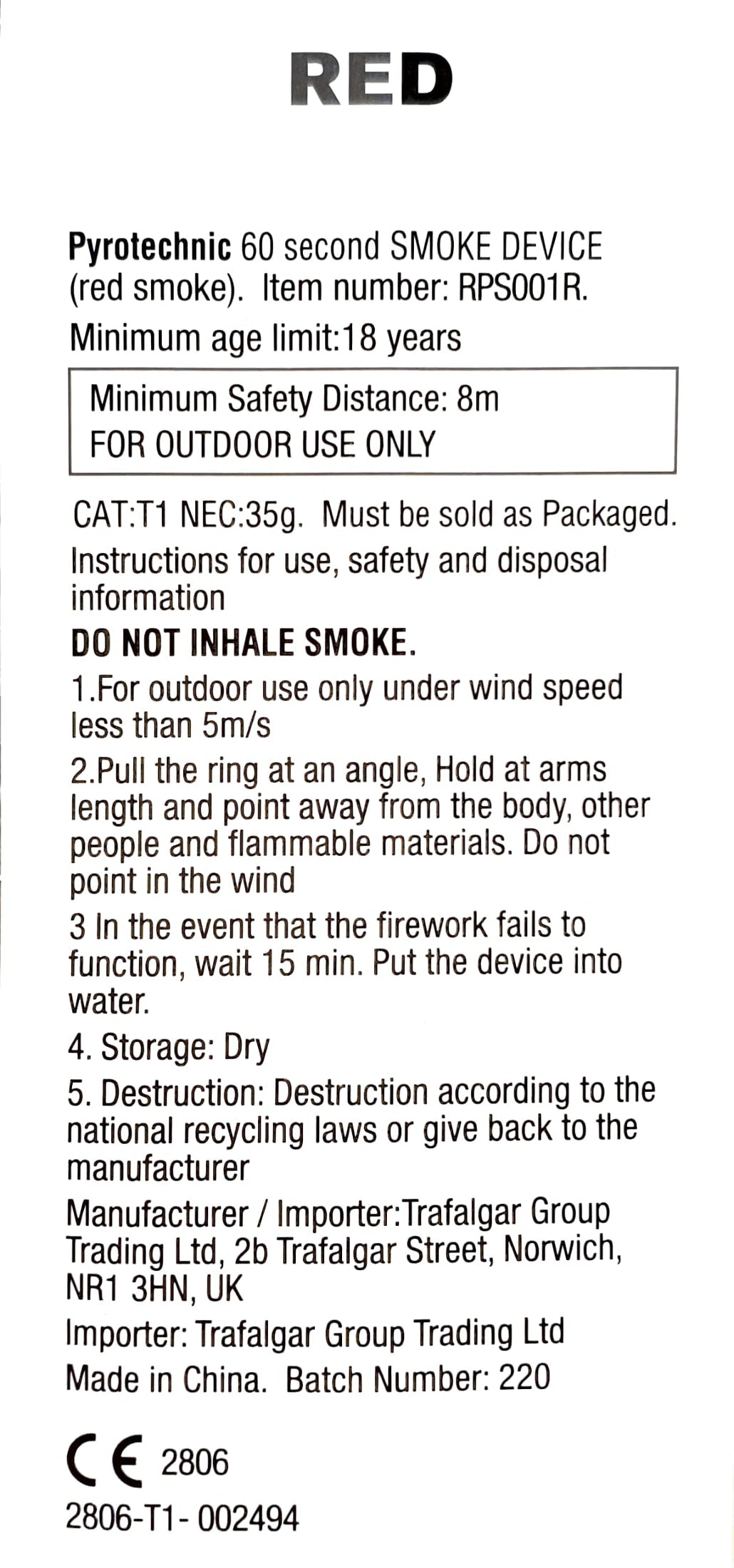 Red Hand Held Smoke by Trafalgar Group