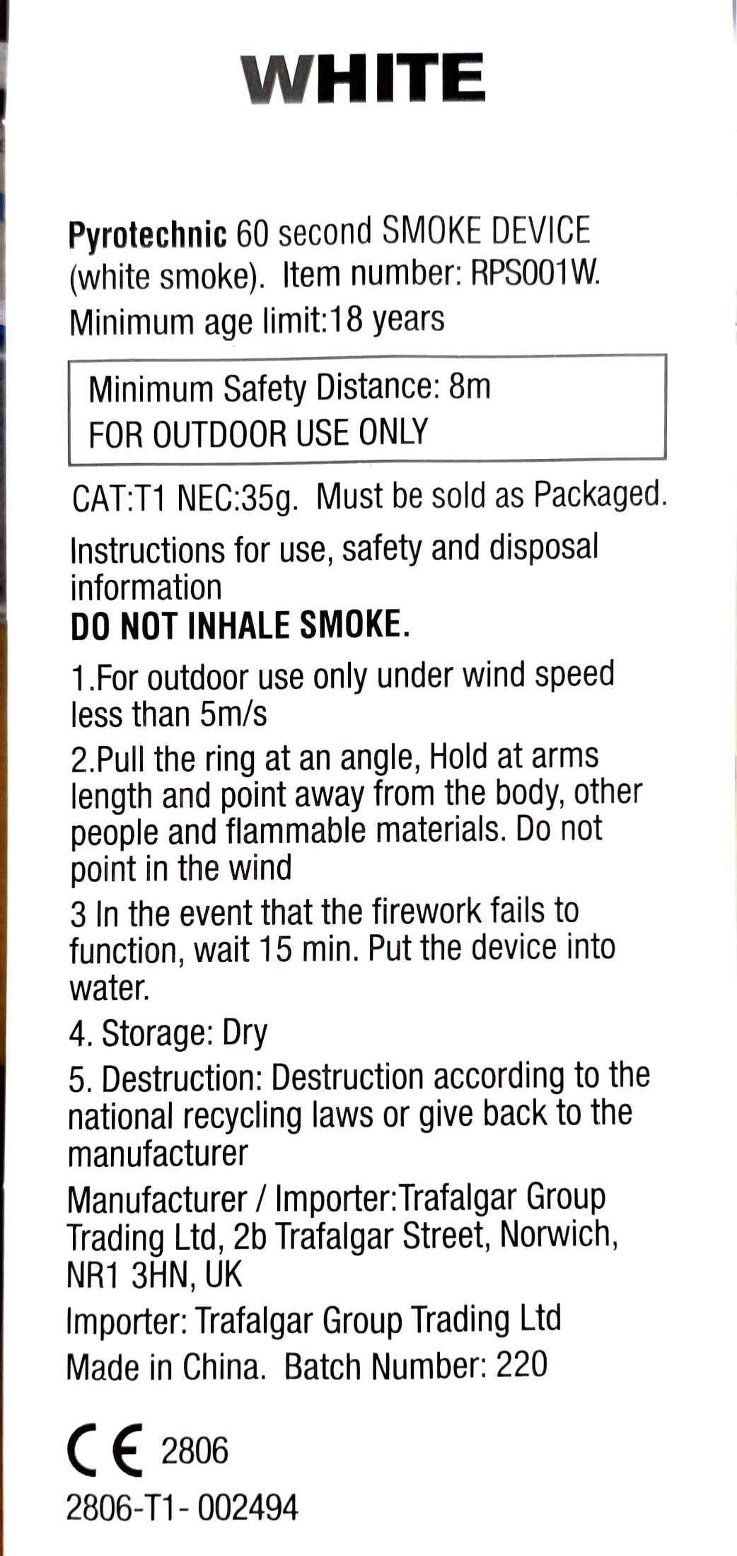 White Hand Held Smoke by Trafalgar Group