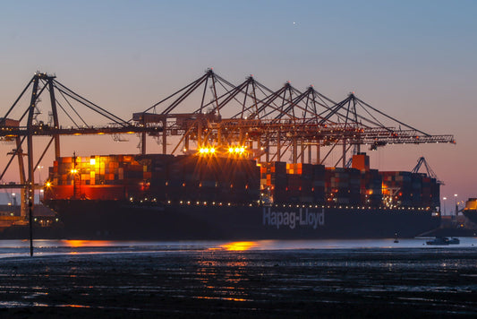 Container ship at Southampton dockside at sunset copyright Andrew Sassoli-Walker