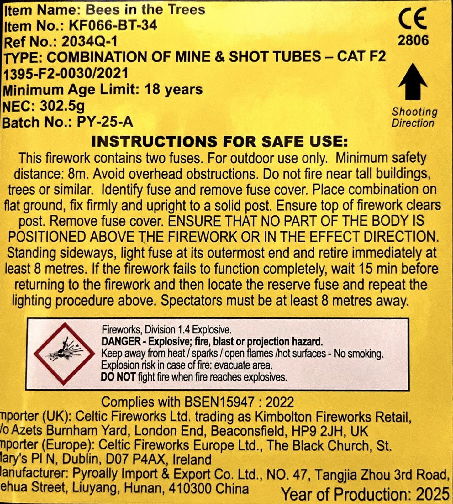 Bees in the Trees by Kimbolton Fireworks Instructions