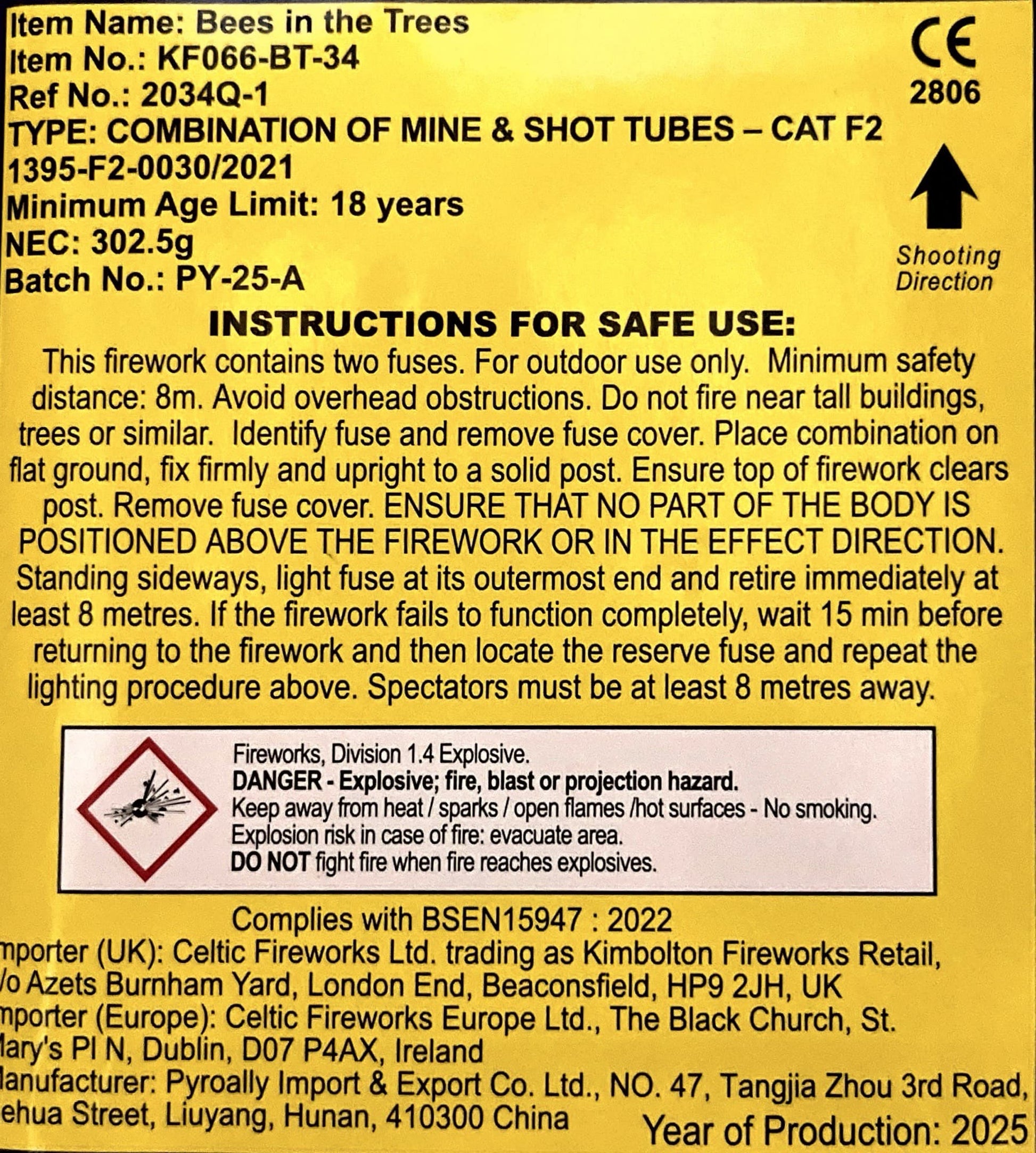 Bees in the Trees by Kimbolton Fireworks Instructions