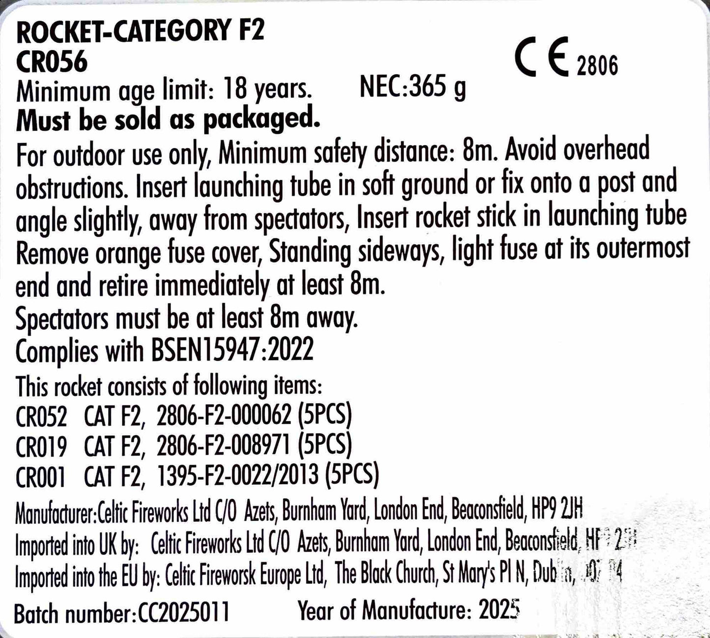 Fantastic Fifteen by Celtic Fireworks Instructions at HEX Fireworks