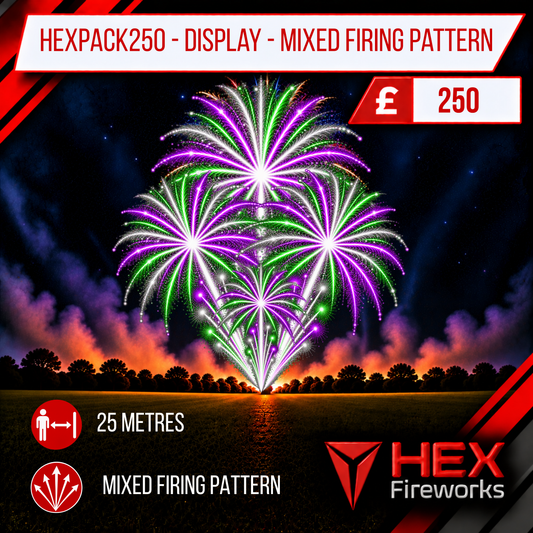 HEXPack250 Display Mixed Pattern Firing at HEX Fireworks 2026