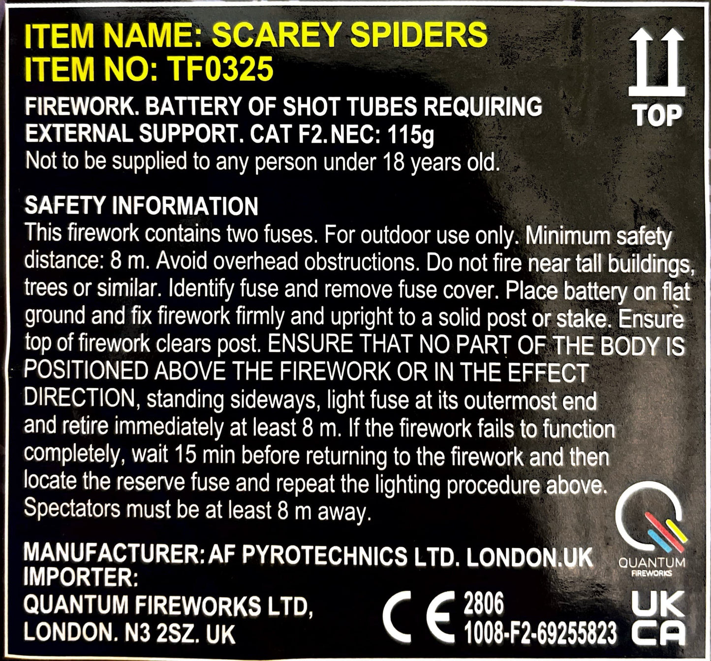 Scarey Spiders by Tai Pan Fireworks Instructions - HEX Fireworks
