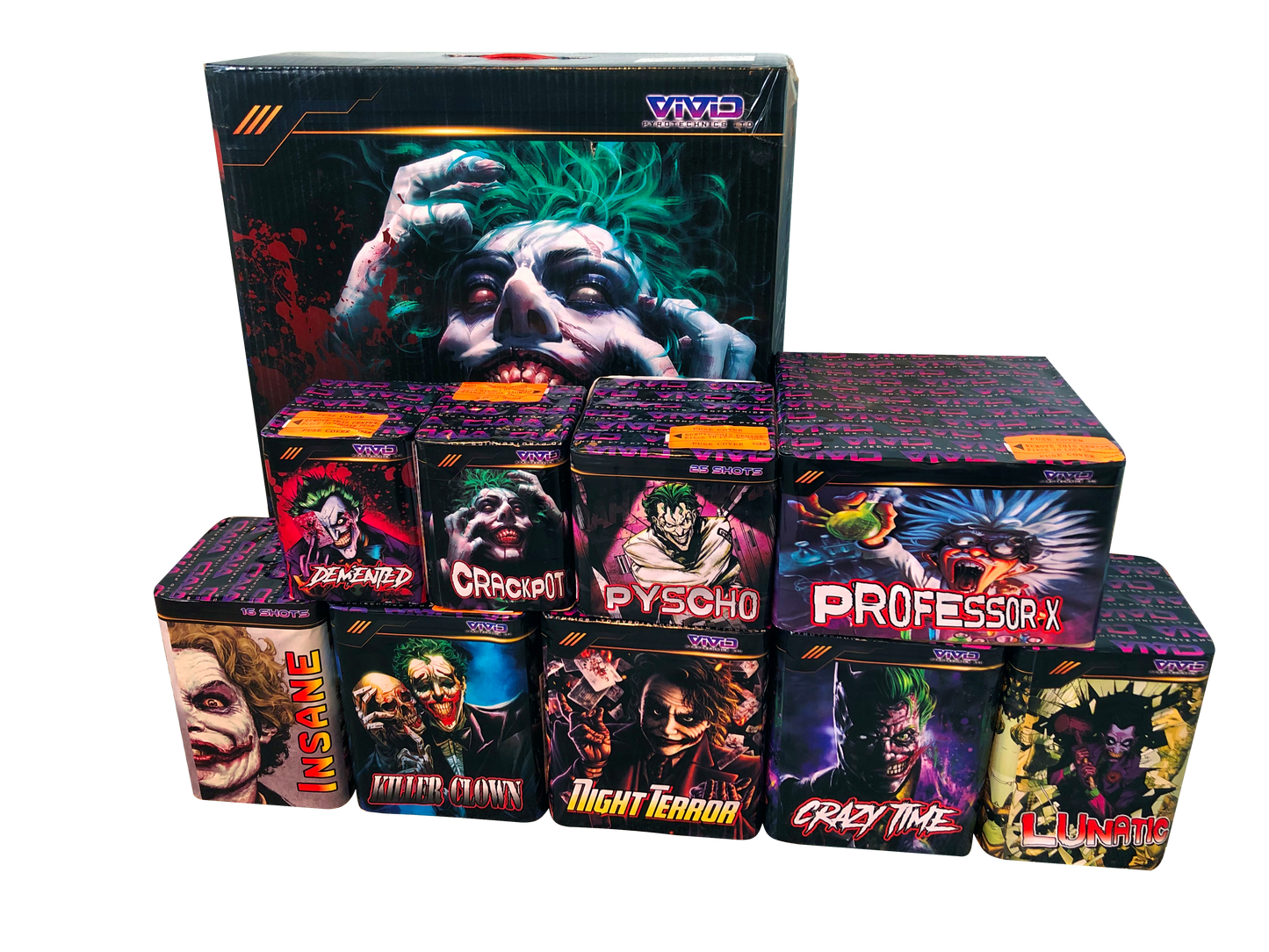 Asylum Barrage Pack by Vivid Pyrotechnics main case and content