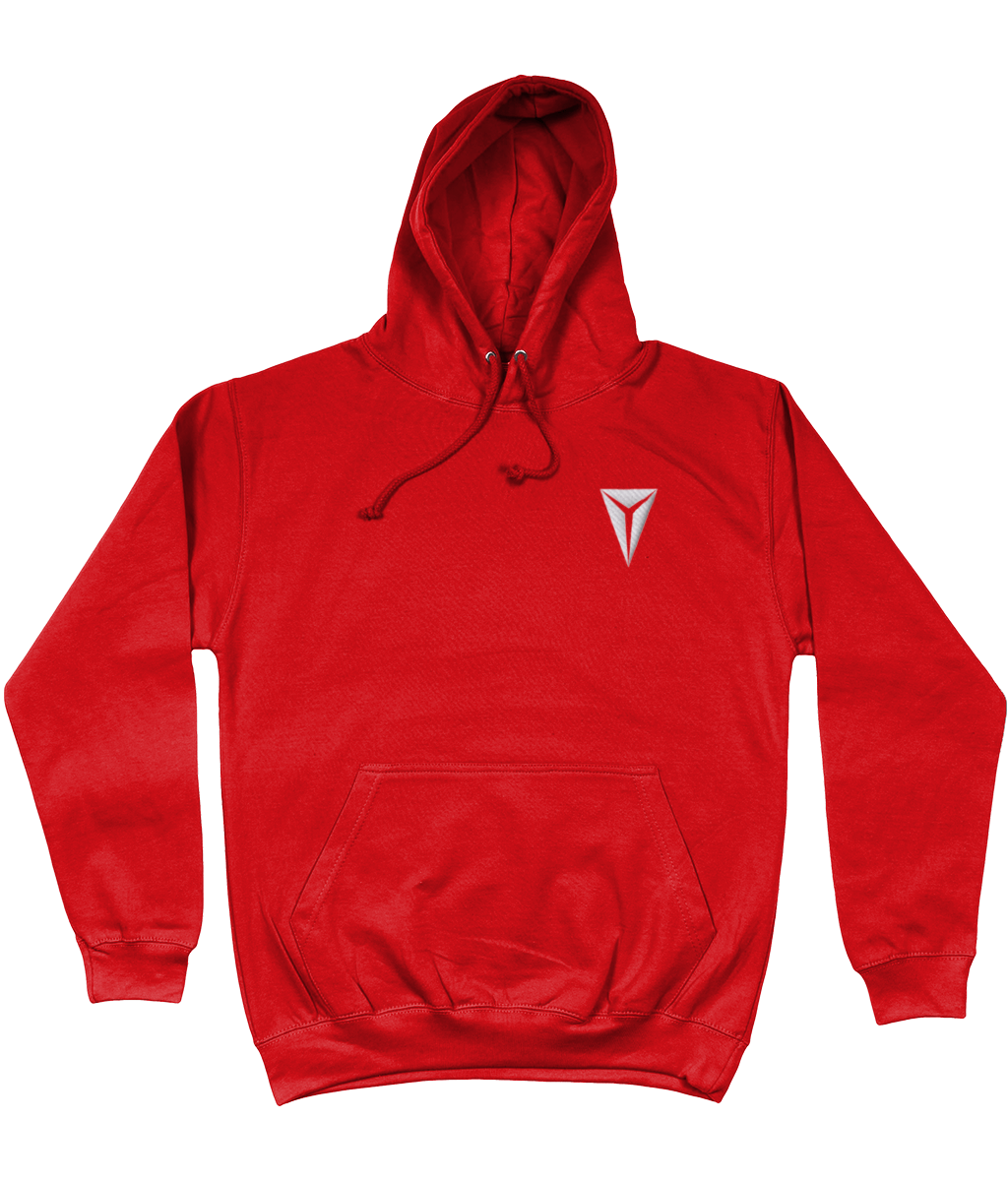 HEX AWDis College Hoodie Embroidered with White Dragon Eye Logo Fire Red