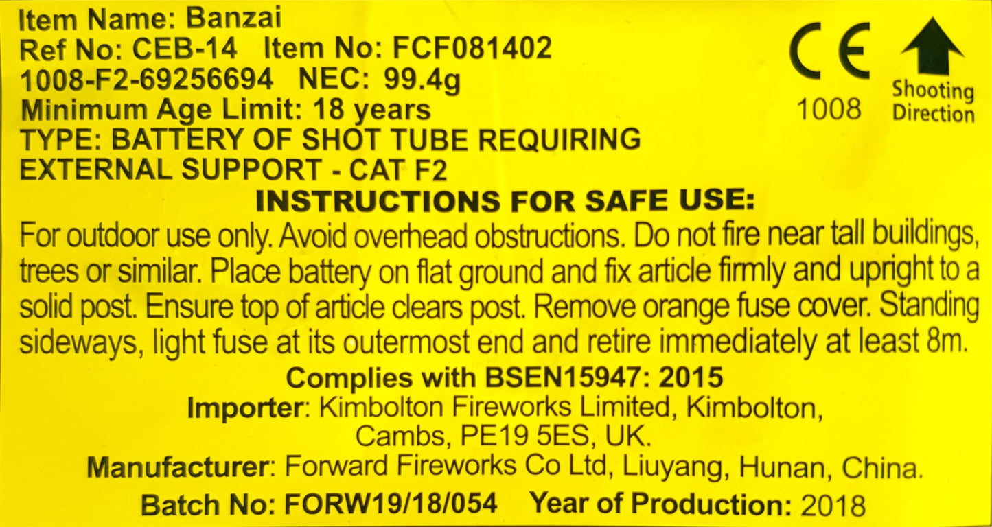 Banzai by Kimbolton Fireworks Instructions