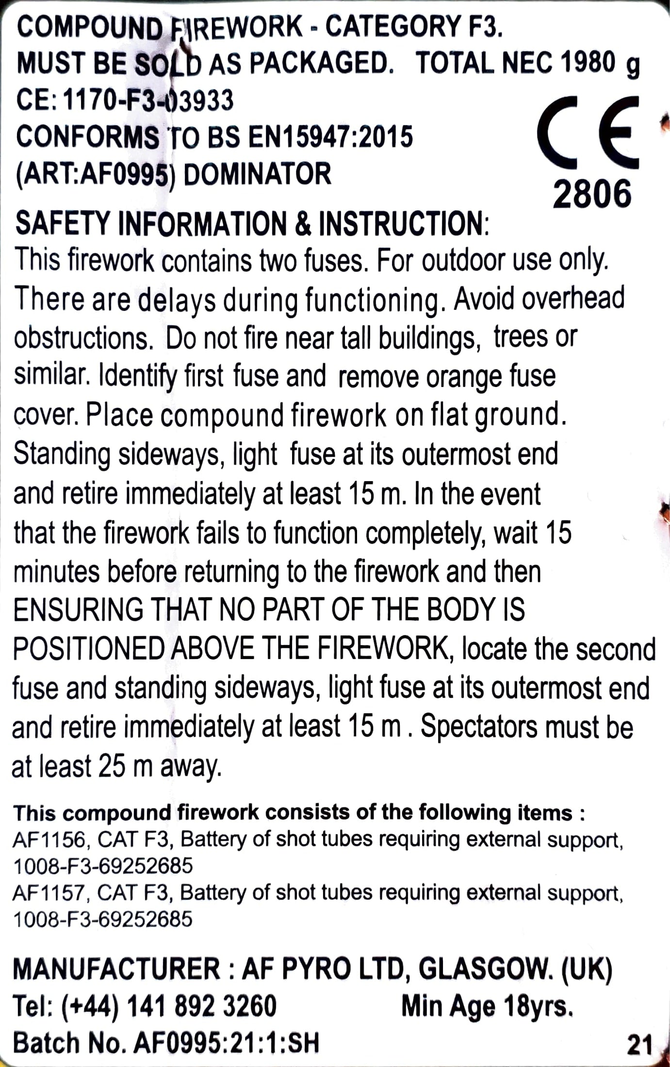 Dominator by Absolute Fireworks Instructions