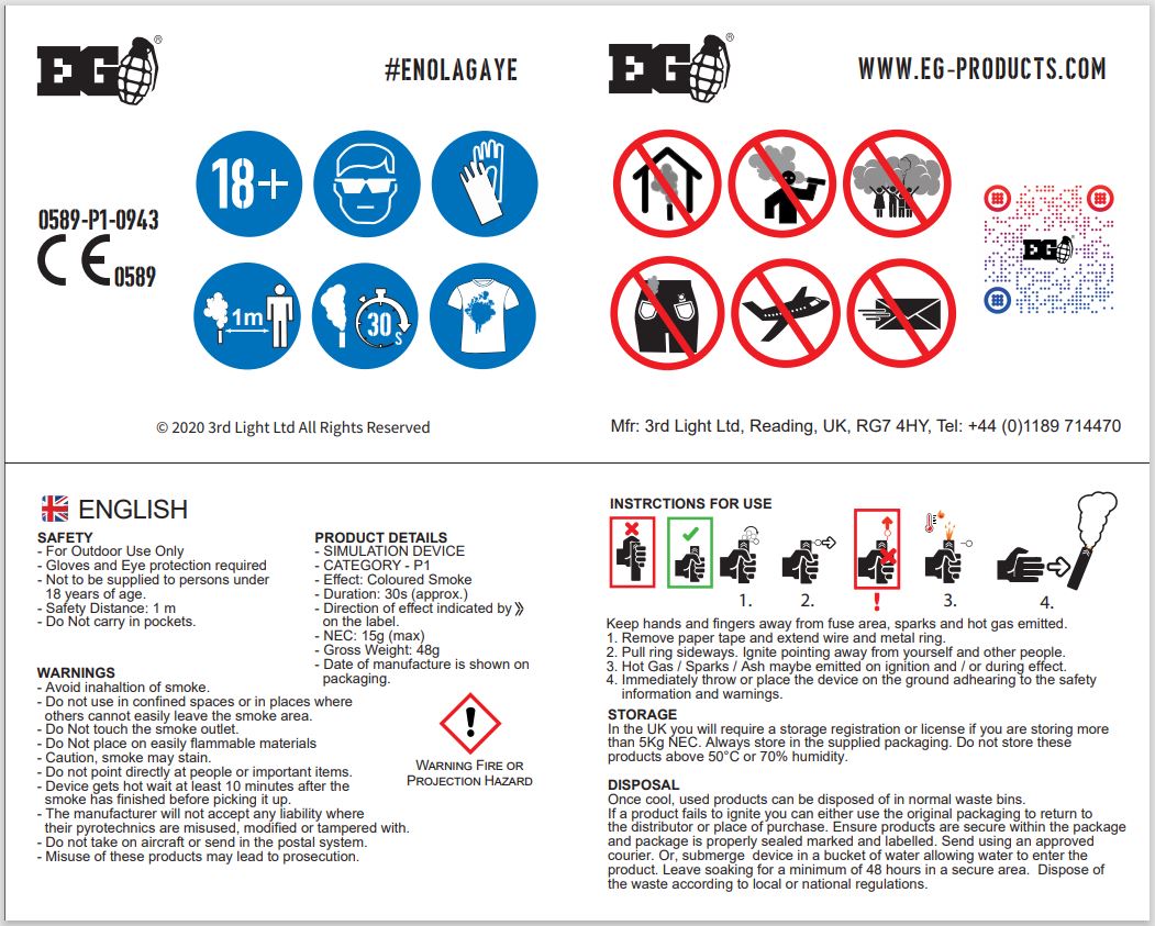 Enola Gaye EG25 Micro Smoke Grenade Instructions