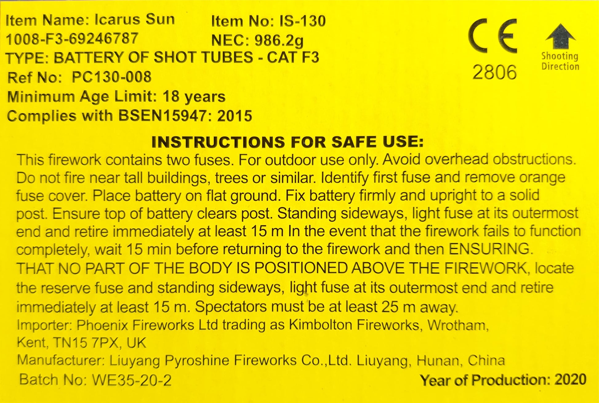Icarus Sun by Kimbolton Fireworks Instructions