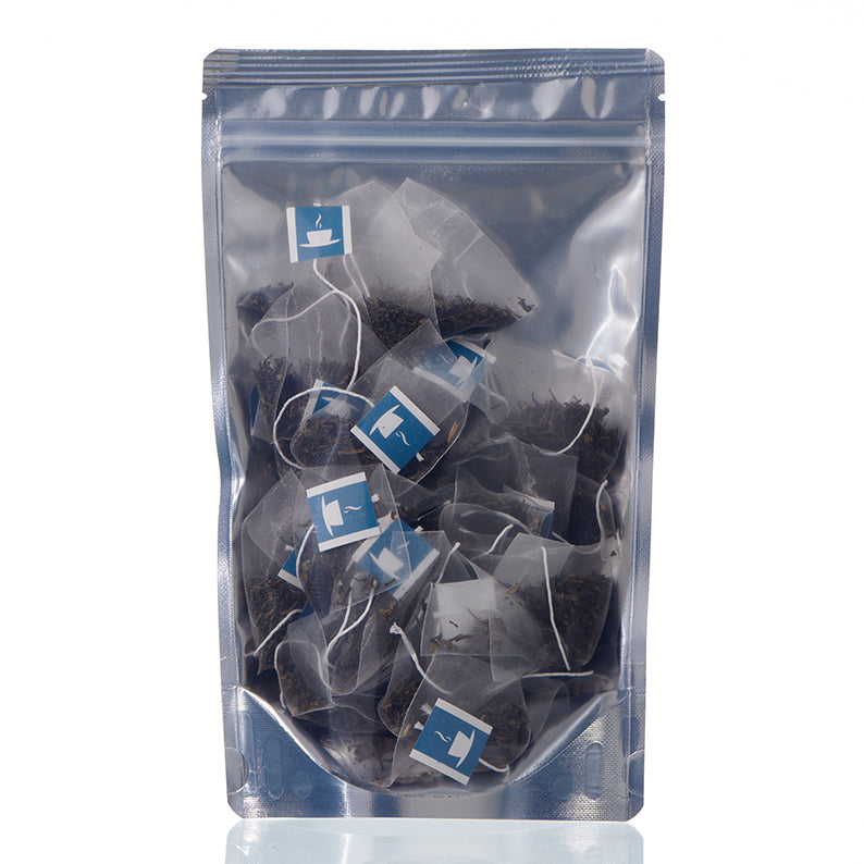 Reverse view HEX Hero Jasmine Teabags in silver packaging