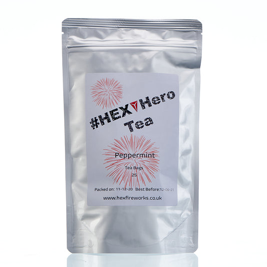 HEX Hero Peppermint Teabags in silver packaging