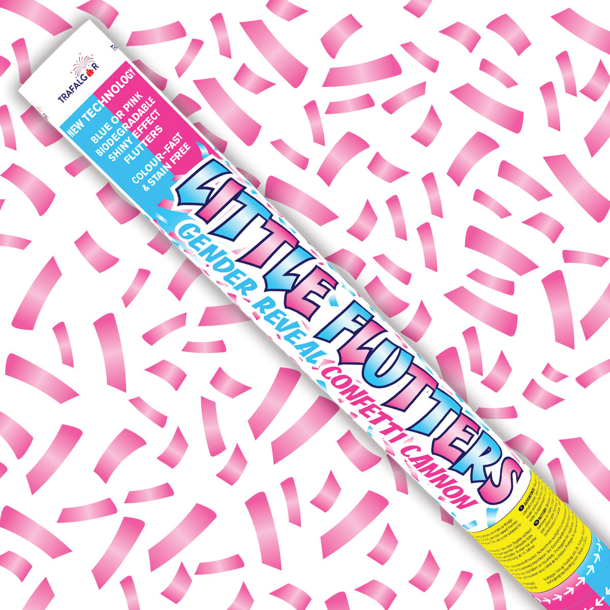 Pink Confetti Little Flutters 50cm Gender Reveal Confetti Cannon by Trafalgar Group