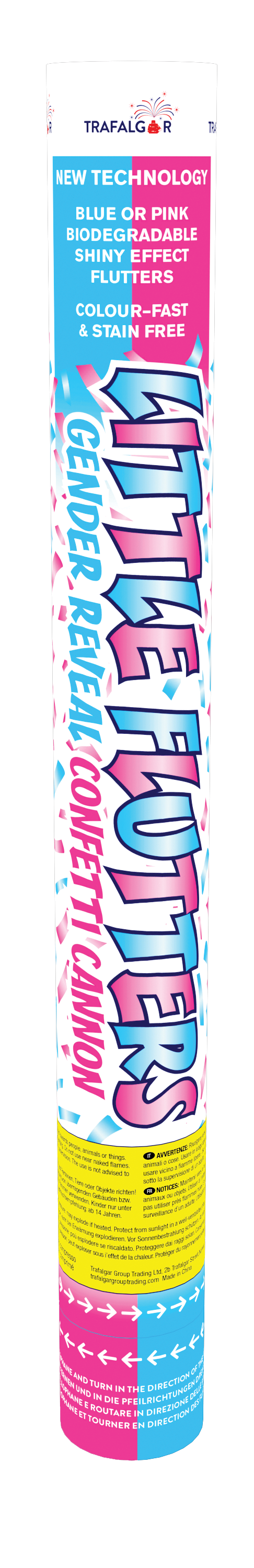 Pink Little Flutters 50cm Gender Reveal Confetti Cannon by Trafalgar Group