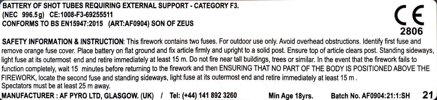 Son of Zeus by Absolute Fireworks Instructions