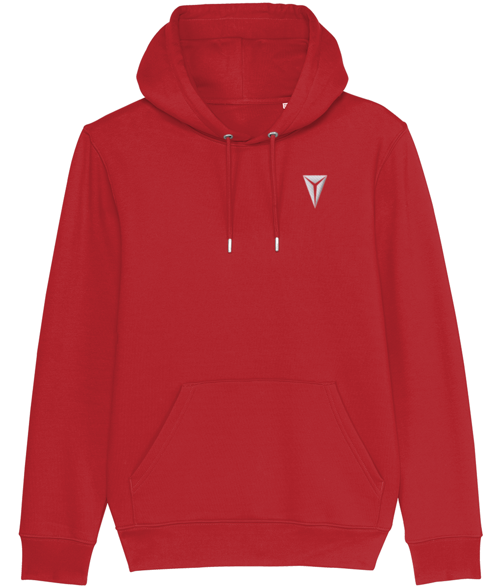 HEX Cruiser Premium Hoodie Embroidered with White Dragon Eye Logo Bright Red
